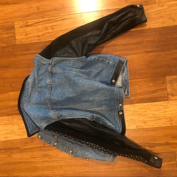 Heavy leather and denim studded jacket - Picture 3 of 6